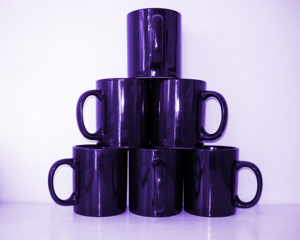 purple mugs. small