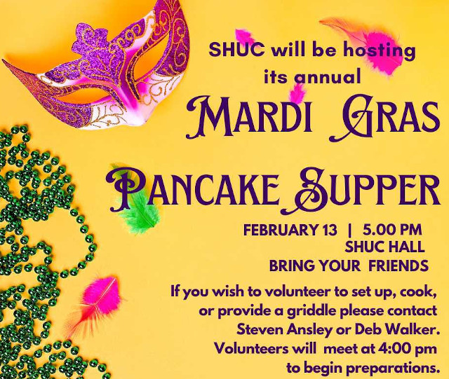Pancake Supper Madri Gras at SHUC