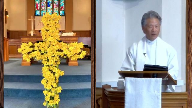 Easter Worship Service with Rev Dr Richard Chung at Knox Vancouver with a Daffodil Cross