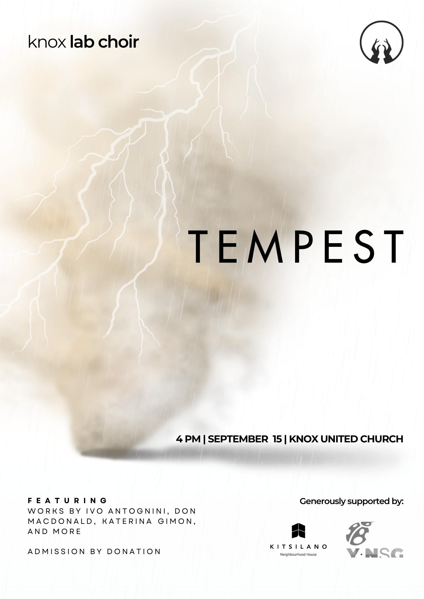 Knox Lab Concert poster for Tempest = Vancouver