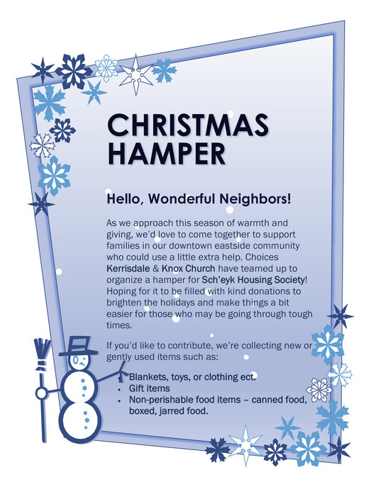 Christmas Hamper Poster with Choices market and Knox Church for Sch'eyk Housing Society